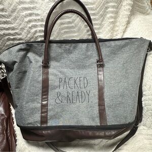 Rae Dunn "Packed & Ready"  Large Travel /Tote Bag, Hidden Bottom  Storage, EUC!